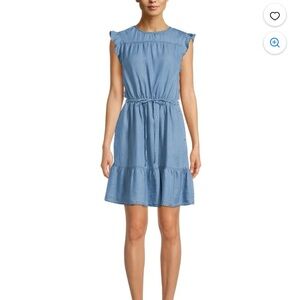 Time and Tru Light Blue Sleeveless Tie-Waist Ruffle Dress